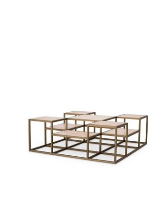 Coffee Table Smythson Brushed Brass Finish - Travertine