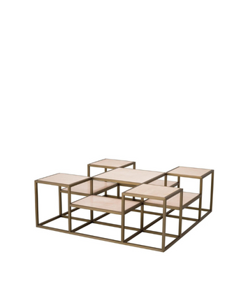 Coffee Table Smythson Brushed Brass Finish - Travertine